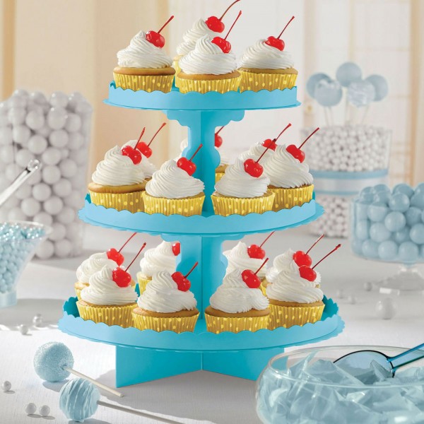 Cupcake stand 3 niveaux bleu