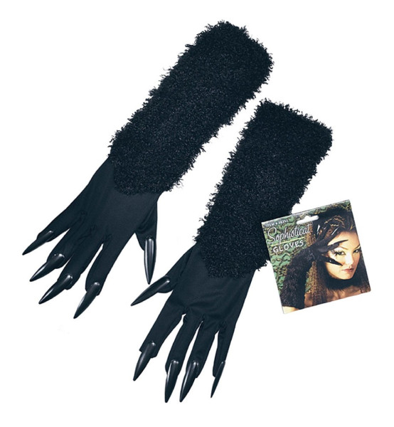 Black cat gloves with claws and fur