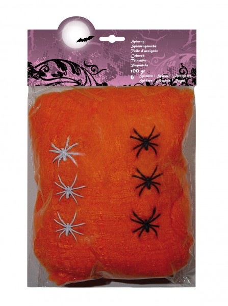 Creepy Spider Night decoratie spinnenweb oranje 100g