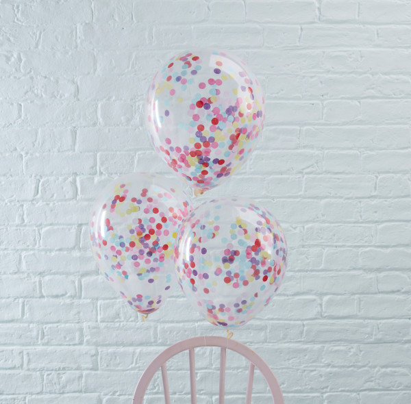 5 balonów z konfetti Mix & Match, kolorowych 30 cm