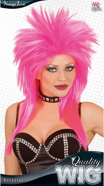Neon pink rock tube wig 2