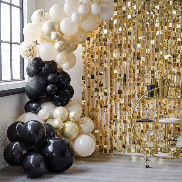 Czarno-złota girlanda balonowa glamour, 75 sztuk