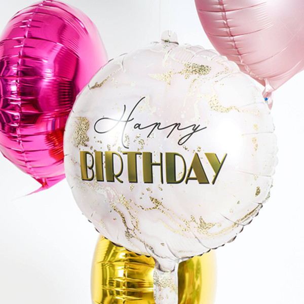 Marmorierter Birthday Folienballon rosa 45cm