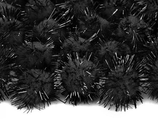 20 glitter pompons zwart 2cm