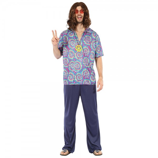 Psykedelisk hippie-shirt i lilla-blå inkl. Kæde