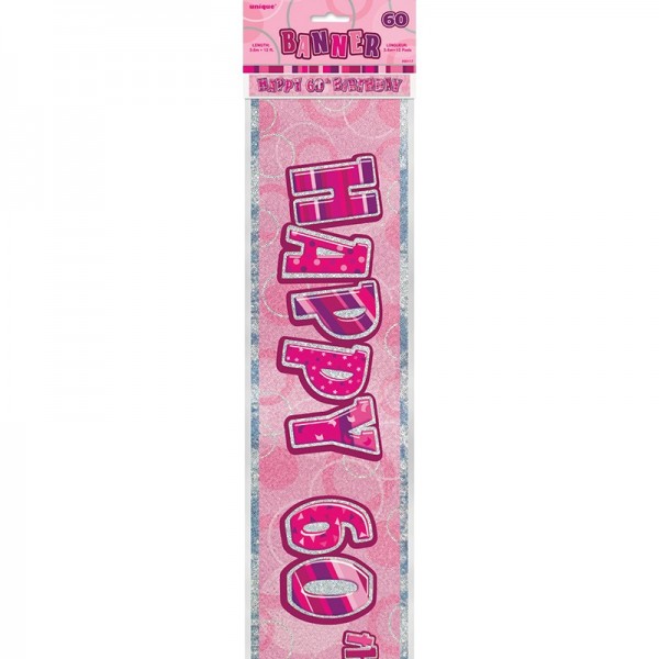 60th birthday pink glitter dream party banner