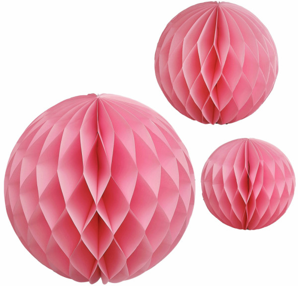 3 kulki o strukturze plastra miodu w kolorze różowego flaminga