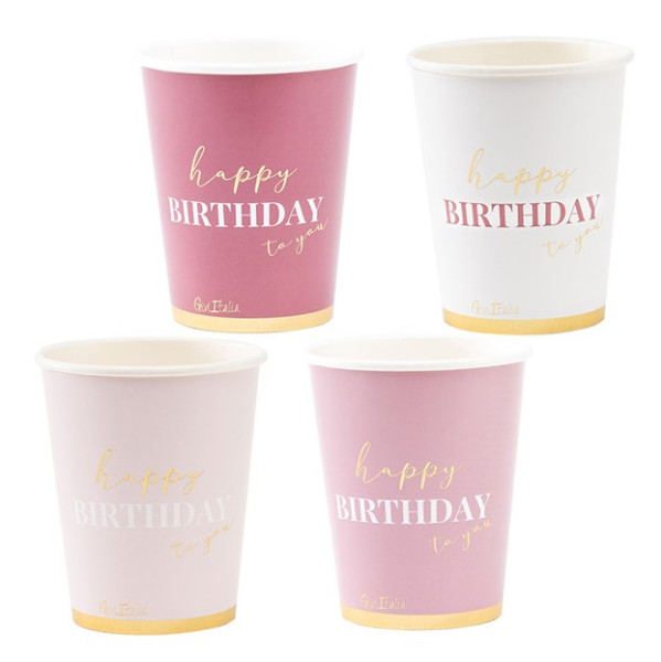 8 paper cups Pink Birthday 250ml