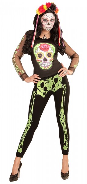 Skeleton bone leggings black green 75DEN 2