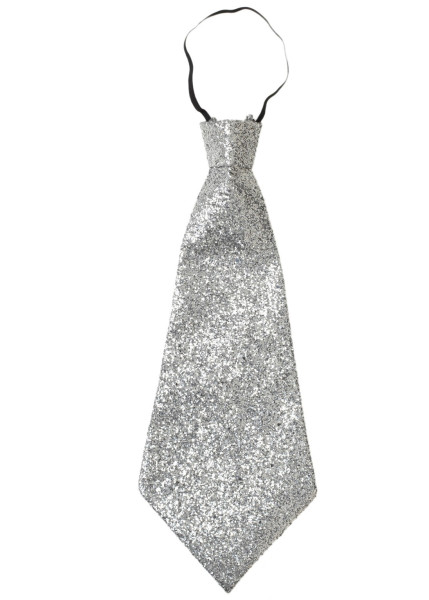 Cravatta glitter argento con nastro