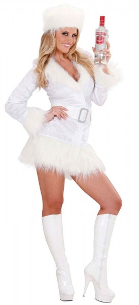 White mini dress with faux fur trim