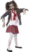 Oversigt: Blodig zombie skolepige barn kostum