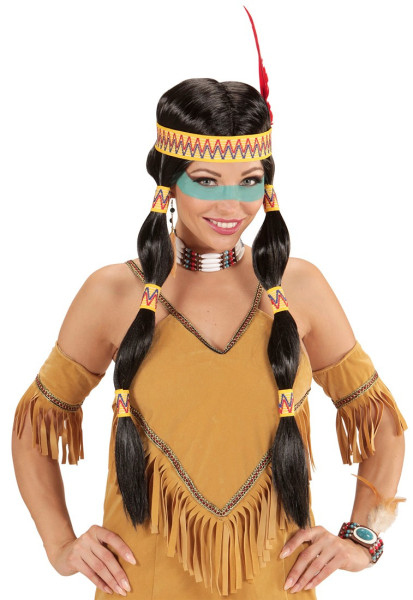 Perruque femme indienne avec tresses et serre-tête