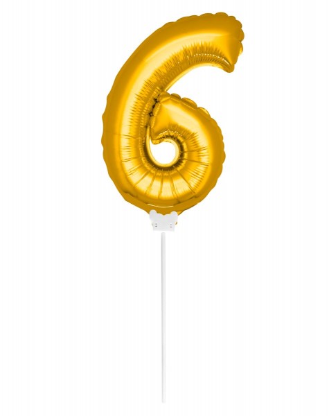 Folie stick ballon nummer 6 guld 36cm
