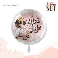 Vorschau: Mops Alles Liebe Ballonbouquet-Set mit Heliumbehälter