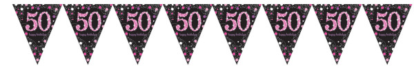 Pink 50th fødselsdag vimpelkæde 4m