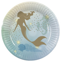 10 Golden Mermaid paper plates