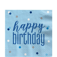 16 Happy Birthday servetten blauwe stippen 33cm