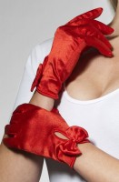 Red shimmer gloves with bow for women