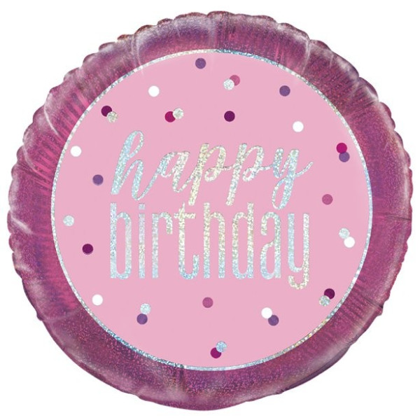 Pink fødselsdag glitter folie ballon 46cm