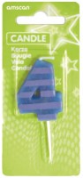 Fiesta number candle 4 for cakes purple-blue striped