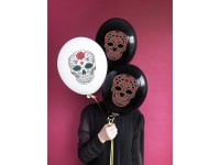 Anteprima: 6 palloncini Dia de los Muertos neri con teschio rosso 30cm