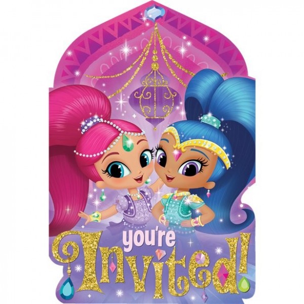 8 Shimmer and Shine invitation cards 10.8cm x 15.9cm
