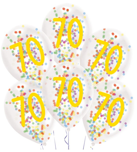 6 konfetti fest 70 års fødselsdag balloner 28cm
