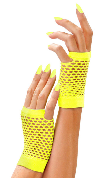 Fishnet gloves fingerless neon yellow