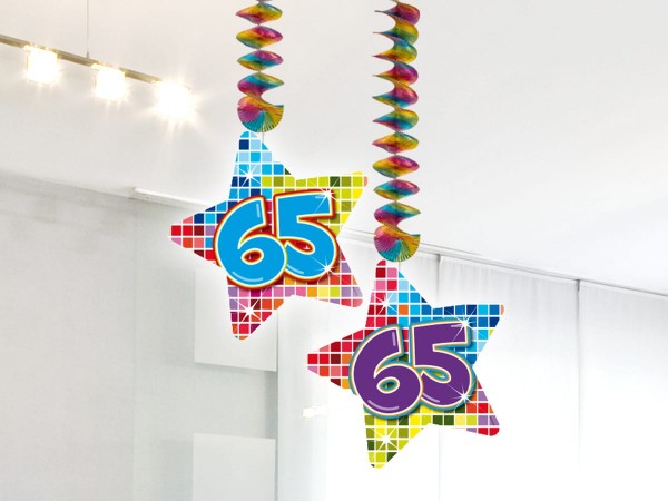2 Groovy 65th Birthday spiral hangers 75cm