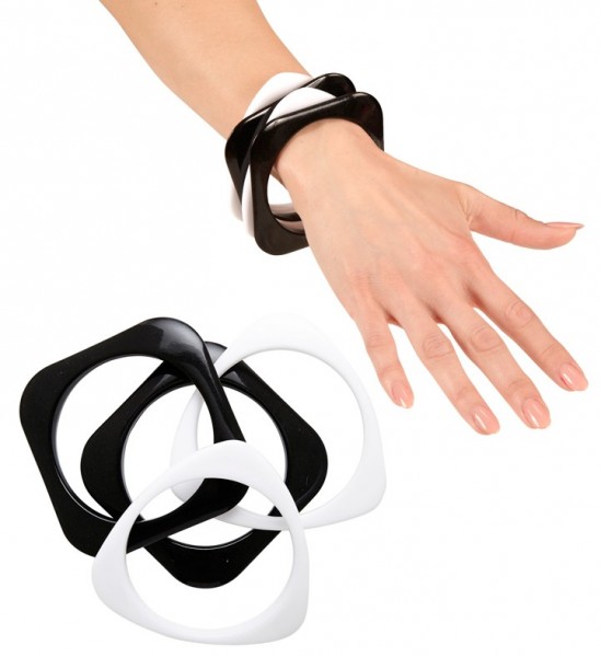 4 Retro Party Armbänder In Schwarz Und Weiß