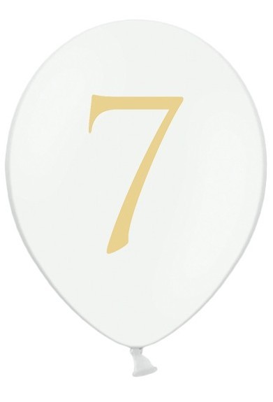 50 weiße Ballons goldene Zahl 7