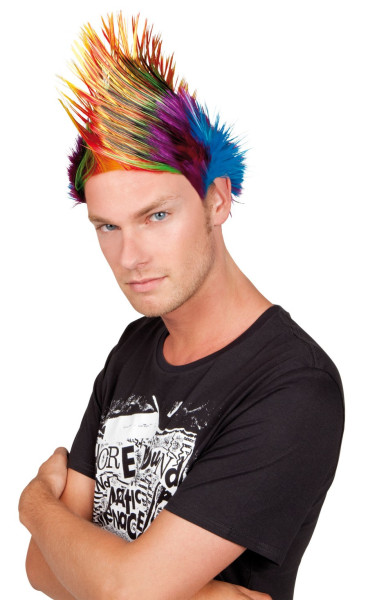 Rainbow mohawk punk wig