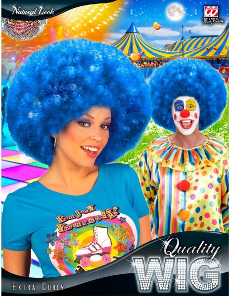 Bright blue superafro wig 3