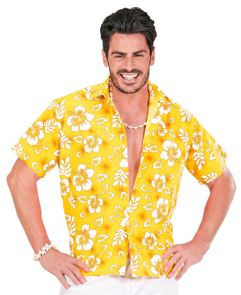 Chemise jaune fleurs Hawaii Pietro