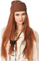 Red-brown pirate wig with bandana