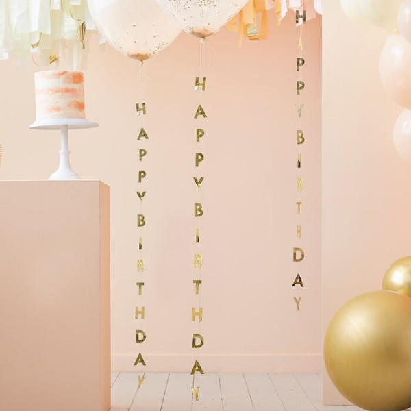 5 gouden happy birthday ballon hangers 1m