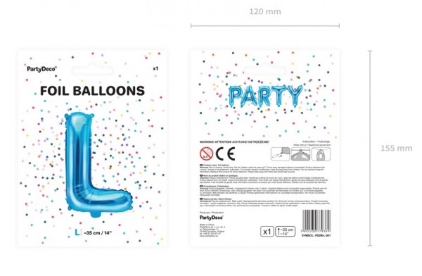 Folieballon L azurblå 35cm 3