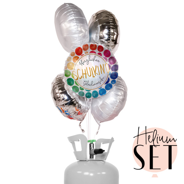 Schulkind Glückwunsch Ballonbouquet-Set mit Heliumbehälter