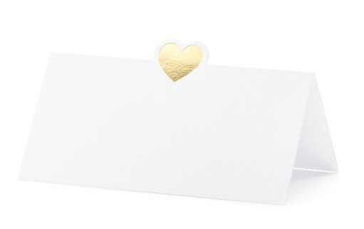10 tarjetas de mesa corazón dorado