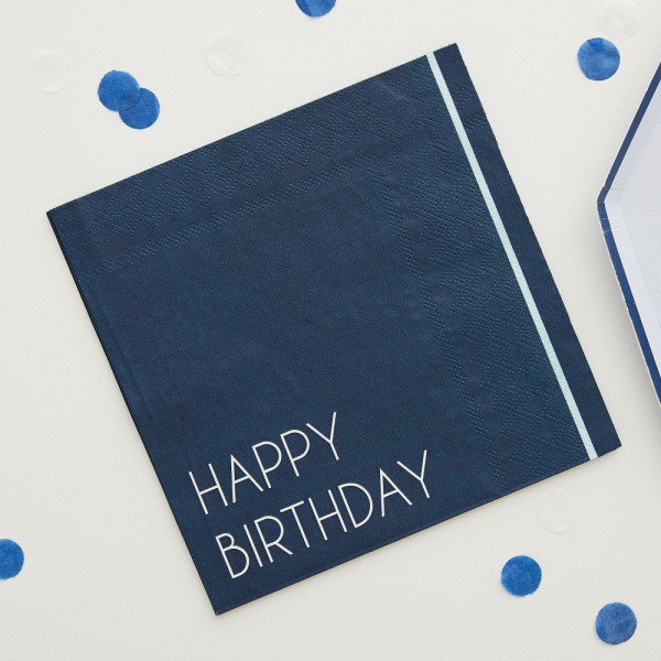16 Blaue Happy Birthday Eco Servietten