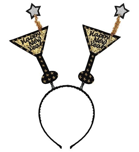 Oudejaarsavond hoofdband met goud martini bril