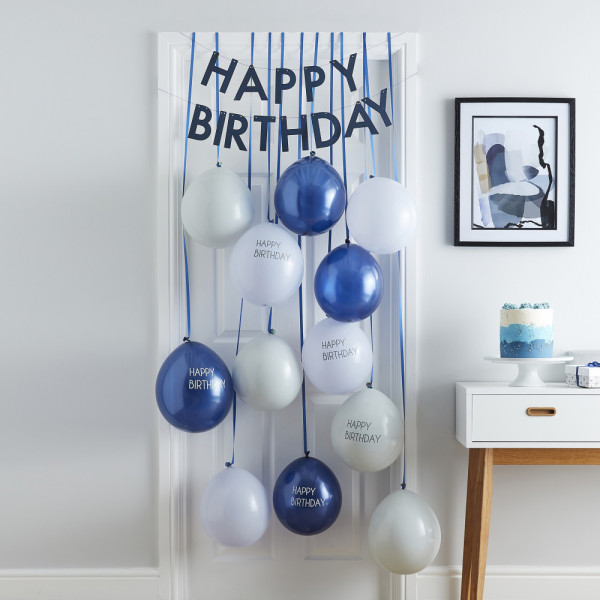 Girlanda balonowa Happy Birthday niebieska 13 sztuk
