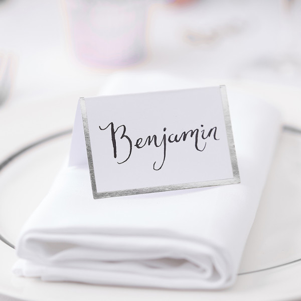 10 silver-framed place cards