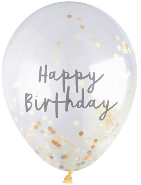 5 happy birthday gold confetti balloons