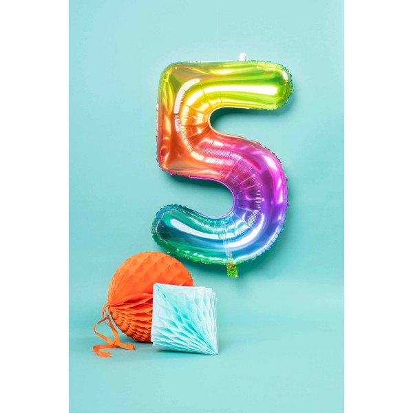 Nummer 5 Super Rainbow folieballong 86cm