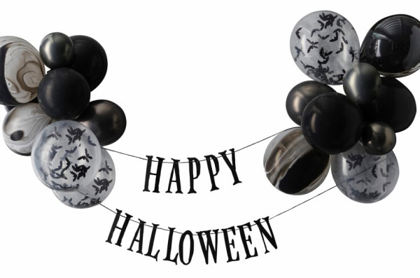 Bunting Buon Halloween con palloncini in bianco e nero