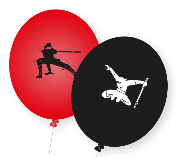 8 czarno-czerwonych lateksowych balonów ninja party