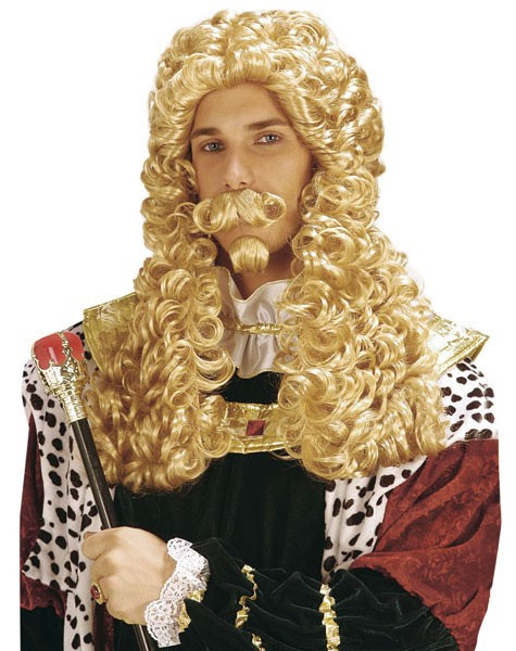Kong guld krølle paryk med skæg