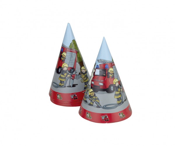 Fire brigade alarm party hat set of 8 15cm